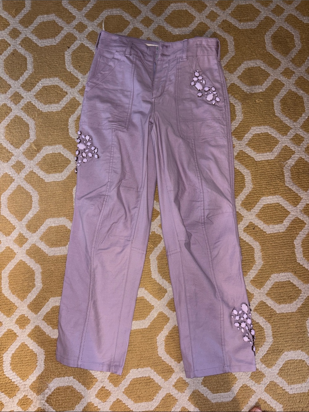 Pilcro Lilac Straight-Leg Pants with Bead Detail